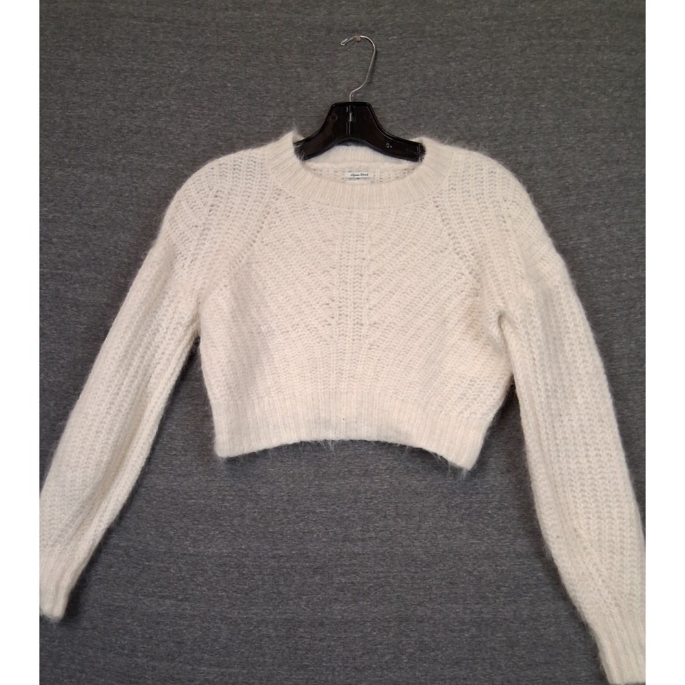 Abercrombie Fitch Womens Sweater 2XS White Crop Alpaca Blend Soft Girl Preppy